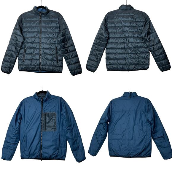 Everlane Reversable Packable Puffer Blue 5 Zipper Pockets Men XS Primeloft - Picture 1 of 14
